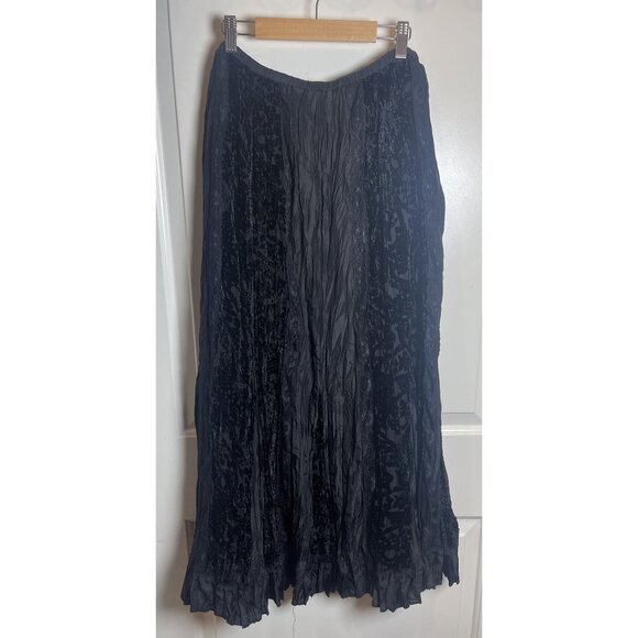 Chico’s Black Crinkle Velvet‎ Panel Skirt Sz 12/14 Boho Gothic Festival Evening - Picture 6 of 8